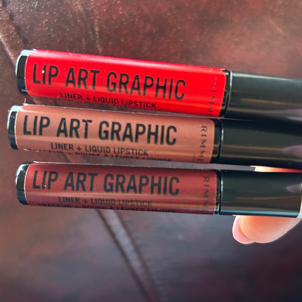 Rimmel Bundle of 3 Lip Art Graphic Liner and Liquid Lipsticks NEW